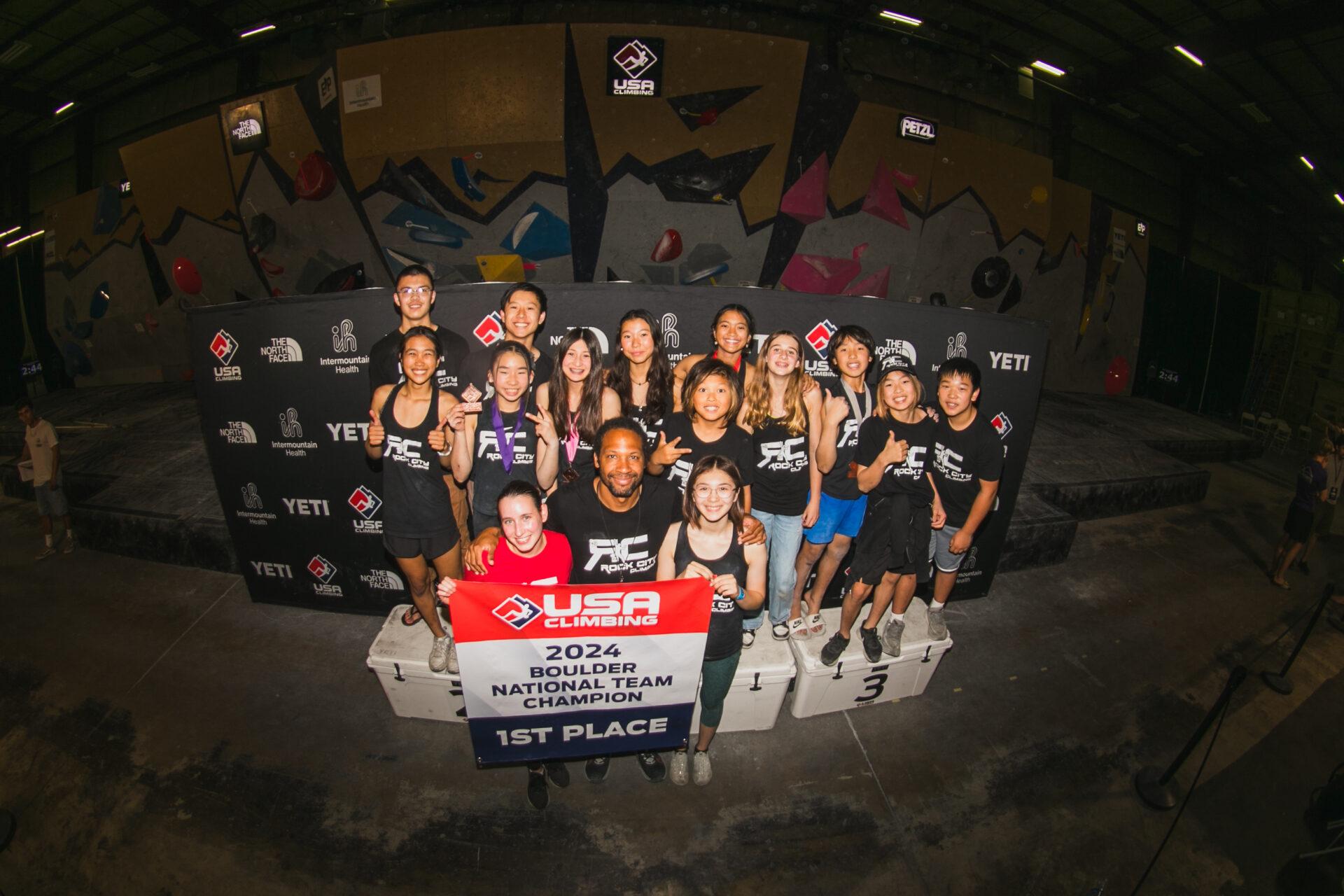 A USA Climbing national team champion on the youth nationals podium